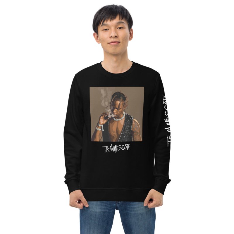 Unisex organic sweatshirt - Travis Scott portrait Illustration