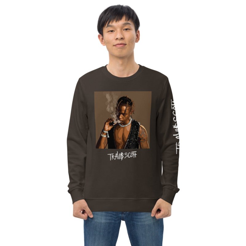 Unisex organic sweatshirt - Travis Scott portrait Illustration