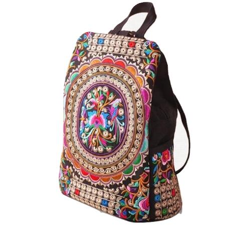 Vintage Embroidery Ethnic Canvas Backpack Women Handmade Flower Embroidered Travel Bags Schoolbag Backpacks
