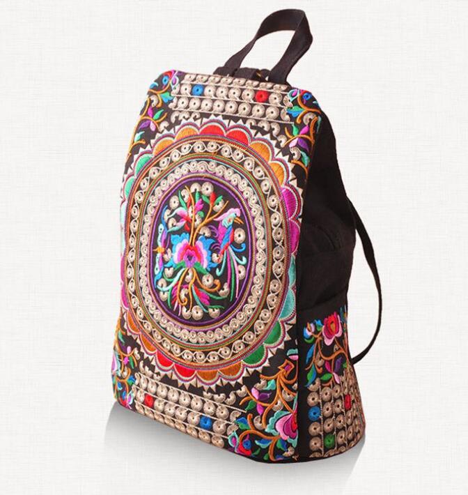 Vintage Embroidery Ethnic Canvas Backpack Women Handmade Flower Embroidered Travel Bags Schoolbag Backpacks