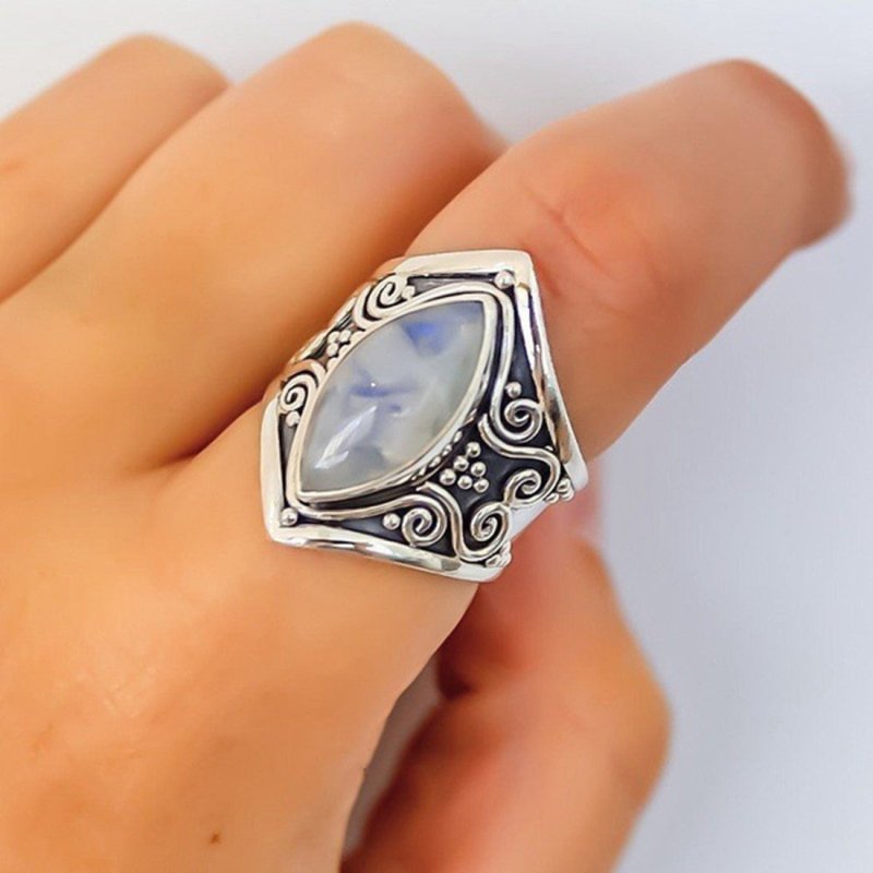 Vintage Silver Big Stone Ring for Women Fashion Bohemian Boho Jewelry