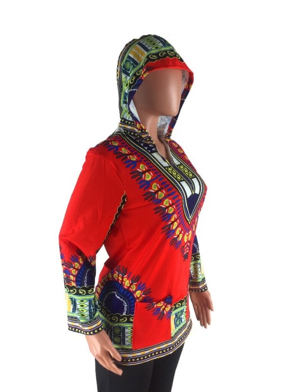 Vintage Women Ethnic African Style Hooded Long Sleeve African Dashiki Hoodie Top Casual Traditional