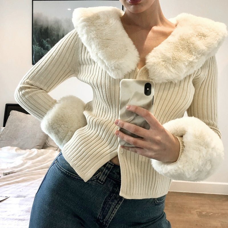 Winter Fluffy Faux Fur Knitted Top Coats and Jackets
