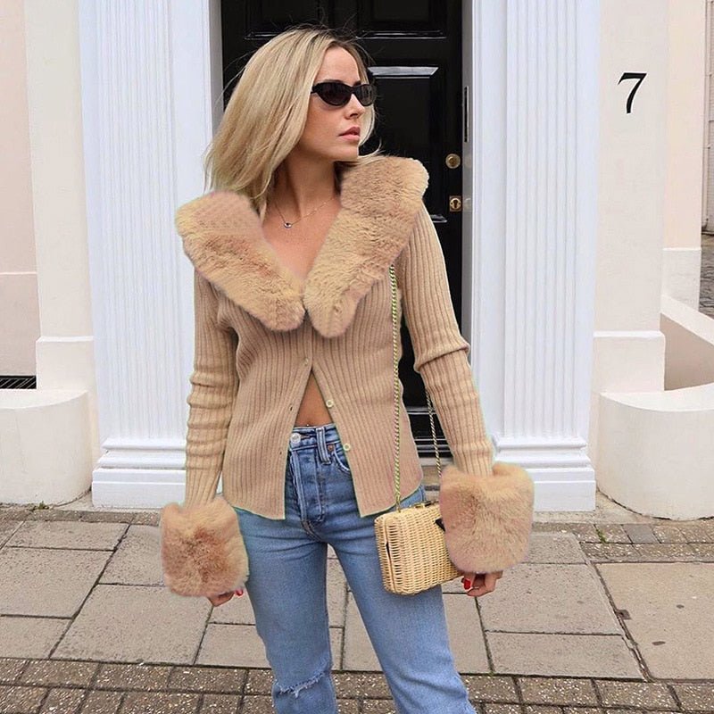 Winter Fluffy Faux Fur Knitted Top Coats and Jackets