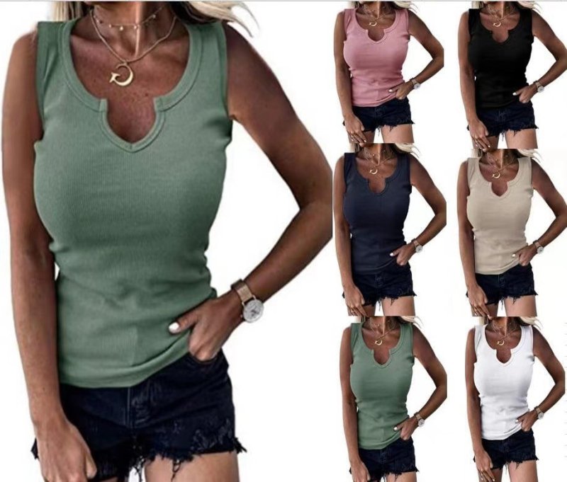 Women Clothing Tight Thread Casual V-neck Sleeveless Vest T-shirt for Women