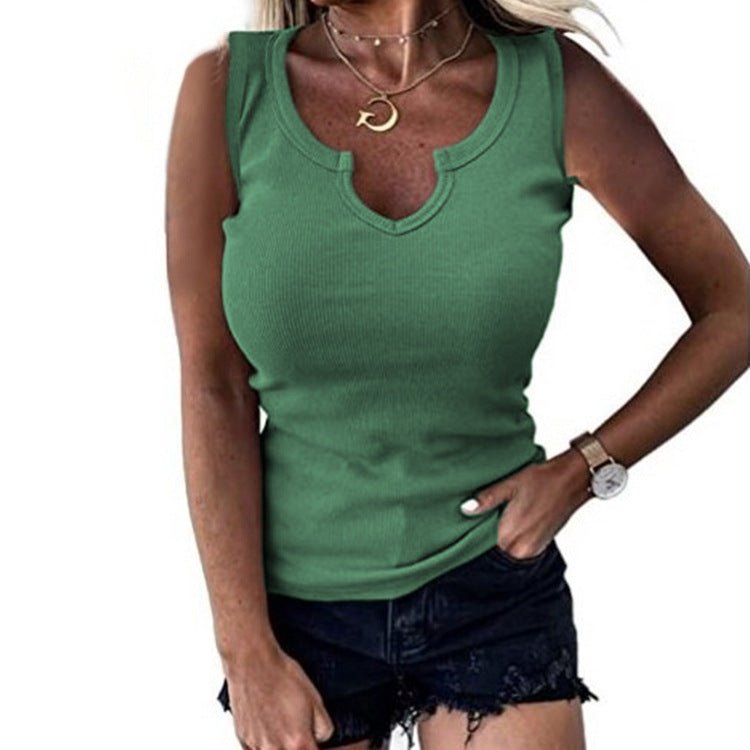 Women Clothing Tight Thread Casual V-neck Sleeveless Vest T-shirt for Women