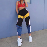 Women High Waist Patchwork Pants Summer Fashion Black Pencil Pants Streetwear Cargo Pants Loose Jogger Women Bottom - Premium Pants for sale