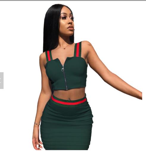 Women Sexy stitched condole belt Top Bodycon Mini Skirt Outfit Two Piece Dress