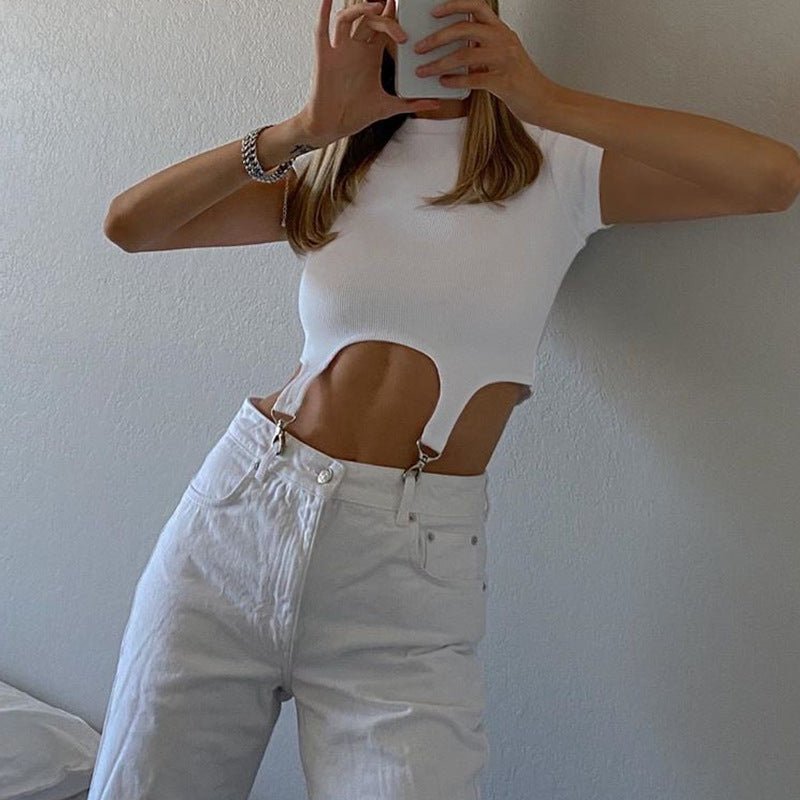 Women T-shirt Summer Women Clothing Short cropped Solid Color round Neck All-Matching Short Sleeve