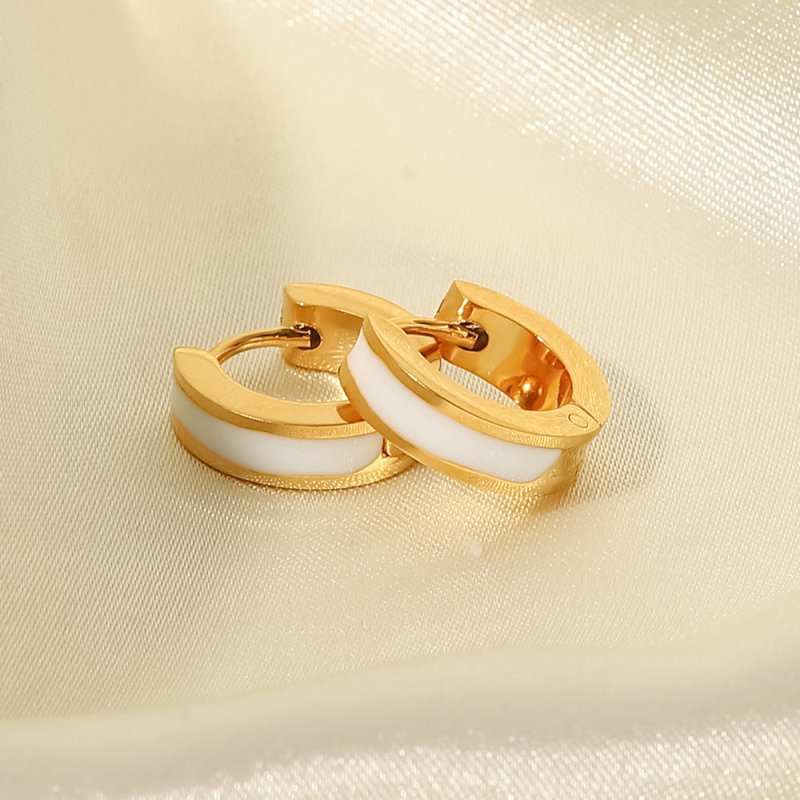 Women Titanium Steel Earrings Jewelry Gold Colorful Oil Necklace Geometric Abstract Hoop Earrings