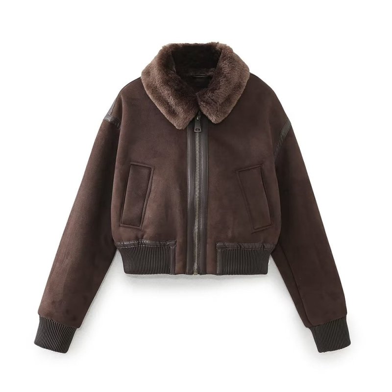 Women Y2g Double Sided Faux Shearling Jacket Short Zipper Jacket