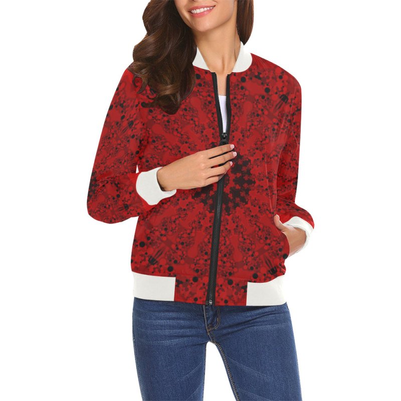 Women's All Over Print Casual Jacket (Model H19) - Mandala Black&Red
