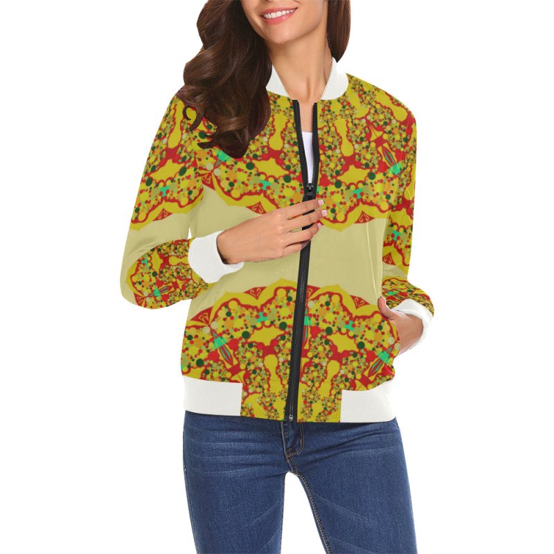 Women's All Over Print Casual Jacket (Model H19) - Mandala Gold Color