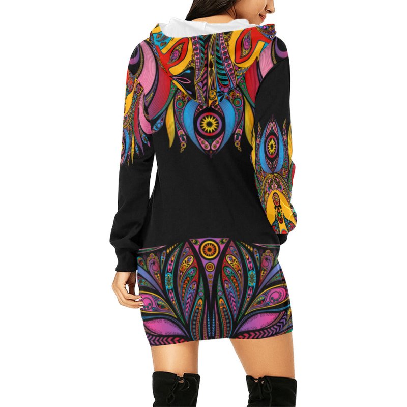 Women's All Over Print Hoodie Mini Dress(Model H27) - Color Ornament