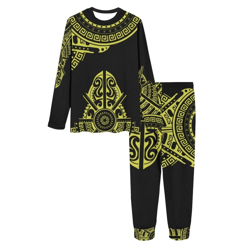 Women's All Over Print Pajama Set with Custom Collar and Trouser Opening (ModelSets 07) - Maori graphic style pattern