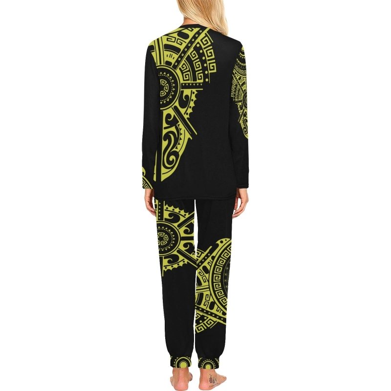 Women's All Over Print Pajama Set with Custom Collar and Trouser Opening (ModelSets 07) - Maori graphic style pattern