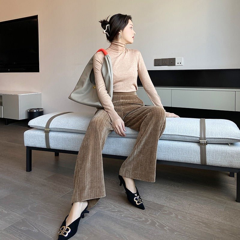 Women's irregular fluffy, wide-leg trousers for the autumn-winter season.