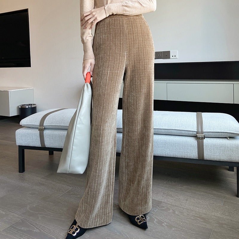 Women's irregular fluffy, wide-leg trousers for the autumn-winter season.