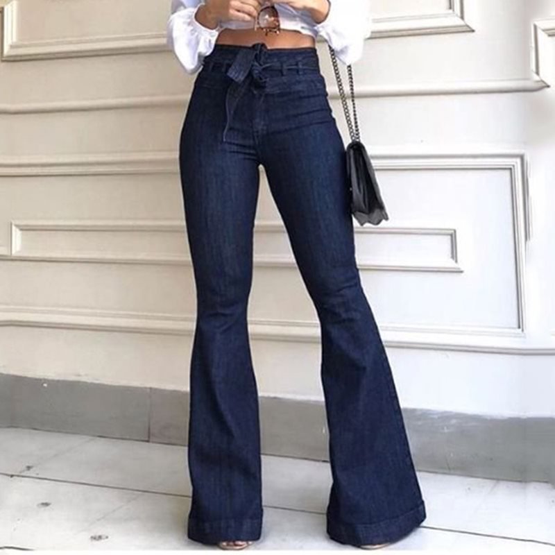 Women&#39;s Jeans High Waist Denim Flare Pants Street Style Blue Skinny Sexy Vintage Ladies Flared Trousers Bell Bottom Jeans
