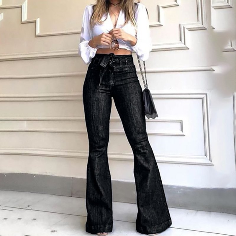 Women&#39;s Jeans High Waist Denim Flare Pants Street Style Blue Skinny Sexy Vintage Ladies Flared Trousers Bell Bottom Jeans
