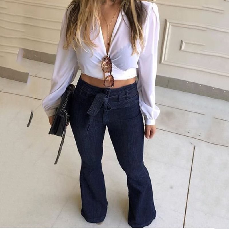 Women's Jeans High Waist Denim Flare Pants Street Style Blue Skinny Sexy Vintage Ladies Flared Trousers Bell Bottom Jeans