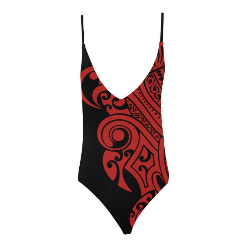 Women's Lacing Backless One-Piece Swimsuit (Model S10) - Maori hieratic style