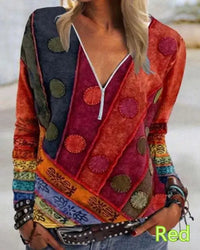 Women's Long Sleeve Element Printed V-Neck Zip T-Shirt