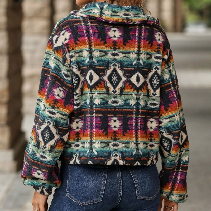 Women's long-sleeved, short jacket with an ethnic deign