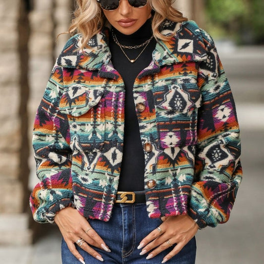 Women's long-sleeved, short jacket with an ethnic deign