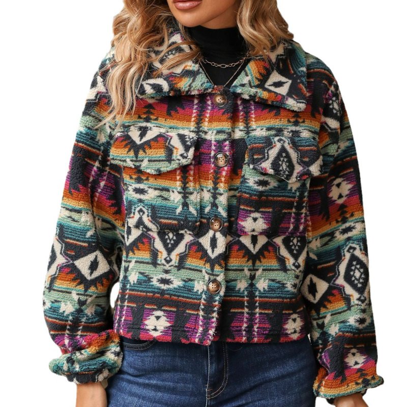 Women's long-sleeved, short jacket with an ethnic deign