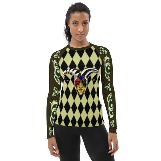 Women's Rash Guard - Carnival Mask b&w