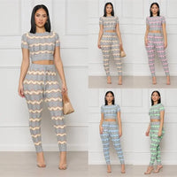 Women's Spring Color Matching Woolen Suit Wave Pattern Tight Knit Two-Piece Set